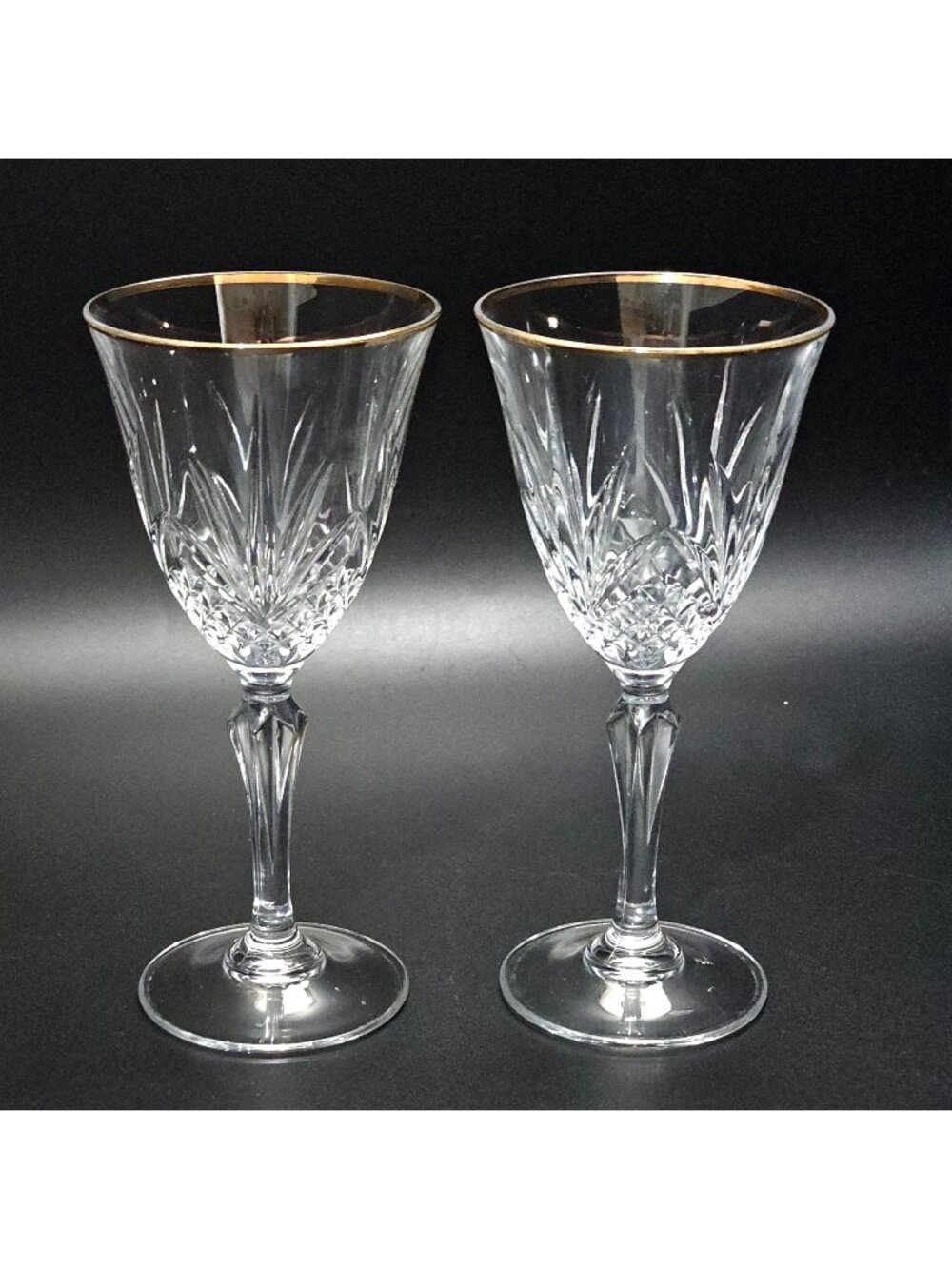 2 Cristal de Flandre Salzburg Gold Wine Glasses 6.5" cut crystal 1990s France vi - Picture 1 of 8